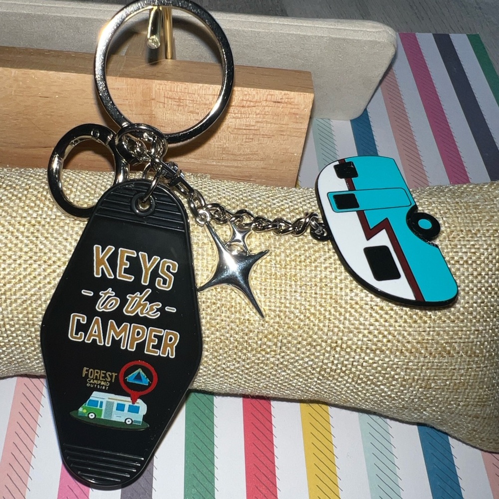 NWOT - Handmade Keychain - Black/Silver "Keys to the Camper!"  *** 2 for $20!!